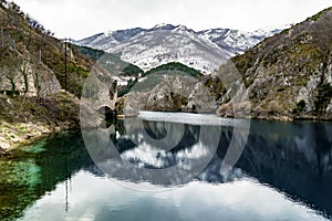 winter mountains peaks, on the Sagittarius Gorges in Abruzzo Region, Italy