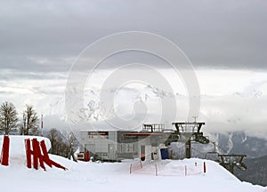 Winter mountains, ski resort Rosa Khutor