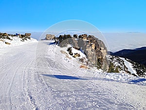 Winter mountains, slopes in alpine ski resort Borovets, Bulgaria