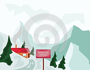 Winter Mountains and Tourist Cottage