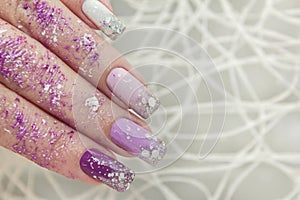 Winter multi-colored lilac pastel manicure