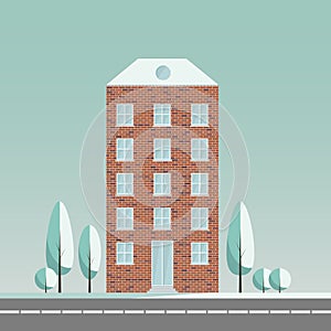 Winter multi-storey brick building