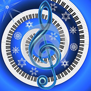 Winter musical poster with treble clef and fingerboard