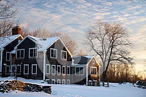 Winter: New England farmhouse in snow
