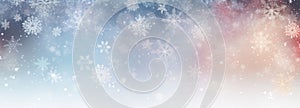 Winter, New Year or Christmas abstract background with snowflakes, glitter and bokeh on a light background