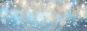 Winter, New Year or Christmas abstract background with snowflakes, glitter and bokeh on a light background