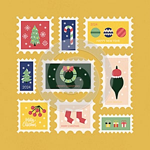 Winter New Year Christmas Postal Stamps