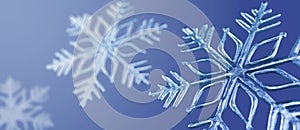 Winter new year has frozen. Seasonal Wallpaper with Beautiful Frosty Snowflake. Christmas Banner with copy-space. Macro Snowflake