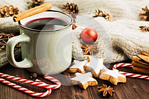 Winter and New Year theme. Christmas tea with spices