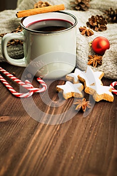 Winter and New Year theme. Christmas tea with spices