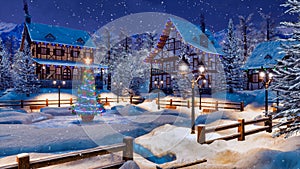 Winter night before Christmas in mountain village