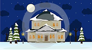 Winter night house