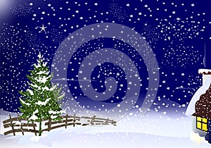 Winter night landscape, cdr vector