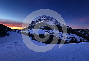 Winter at night in mountain peak, Slovakia