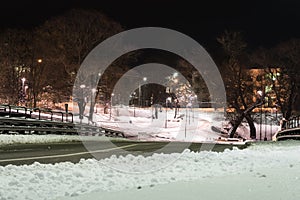 Winter night photography roadway