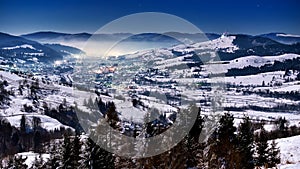 Winter night scene in the Carpathian mountains , remote and harsh environment