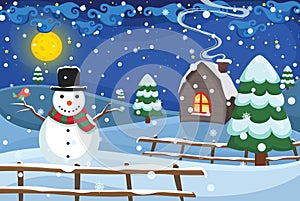 Winter Night Scene Vector Illustration