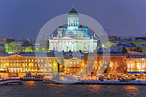 Winter night scenery of Helsinki, Finland