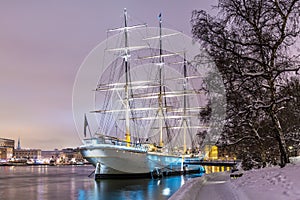 Winter night scenery of Stockholm, Sweden