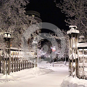 Winter night at Stadsparken in LuleÃ¥