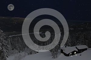 Winter night in Telemark Norway