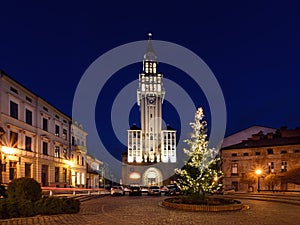 Winter night view, on the cathedra in Bielsko-Biala photo