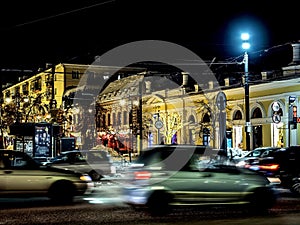 winter night view of the street in the city center