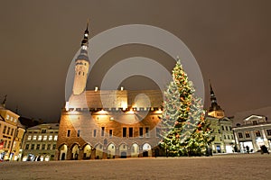 Winter nocturnal view of Town Hall. Tallinn. Estonia