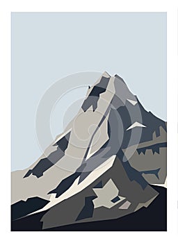 Winter north mountain landscape. Simple flat vector
