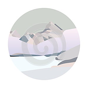 Winter north mountain landscape. Simple flat vector illustration