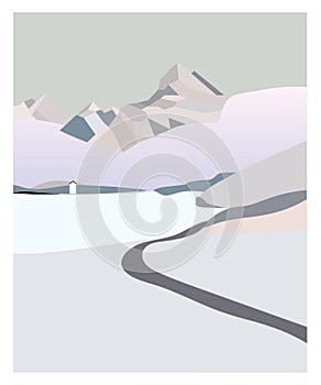 Winter north mountain landscape. Simple flat vector illustration