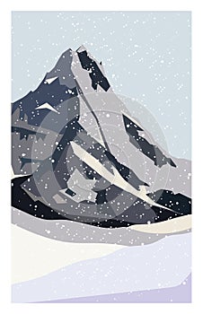 Winter north mountain landscape. Simple flat vector illustration