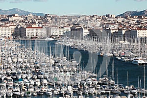 Concentrated boats in old-port old marseilles photo