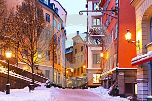 Winter in the Old Town in Stockholm, Sweden