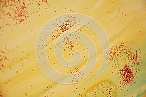 Winter orange yellow wax blue vivid spots, waxy background, creative design