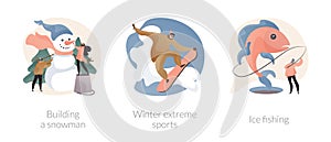 Winter outdoor activities abstract concept vector illustrations.