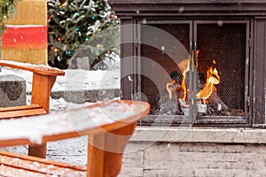 Winter Outdoor Fireplace