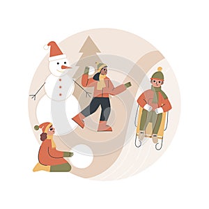 Winter outdoor fun abstract concept vector illustration.