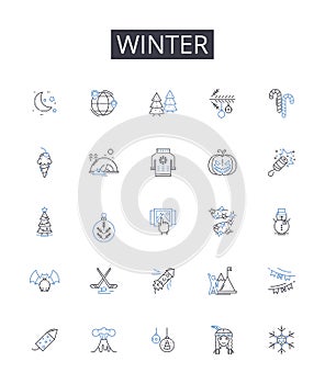 Winter line icons collection. Frost, Coldness, Bitterness, Chill, Sleet, Freezing, Iciness vector and linear photo