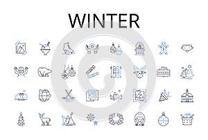 Winter line icons collection. Frost, Coldness, Bitterness, Chill, Sleet, Freezing, Iciness vector and linear photo