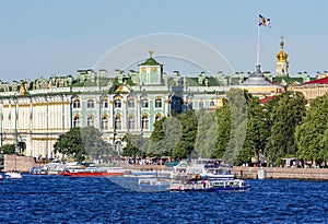 Winter palace State Hermitage museum and Neva river in summer, Saint Petersburg, Russia