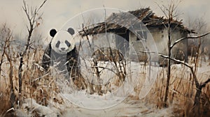 Winter Panda Painting In Rural China photo