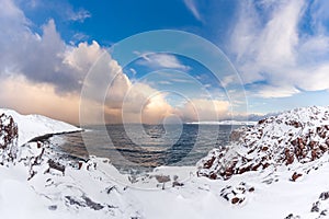 Winter panorama of Barents Sea Gulf