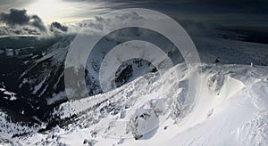 Winter panorama from Karkonosze Mountains, Sniezka Mountain.