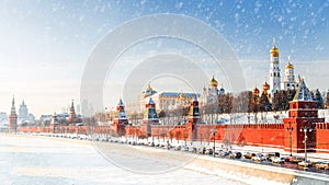 Winter panorama of the Moscow Kremlin, Russia