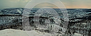 Winter panorama overlooking the city of Zhigulevsk, Mount Mogutova from the top of Mount Shishka.