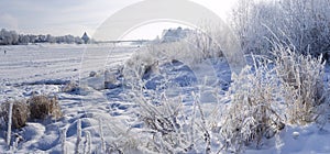 Winter panorama of Pskov. Mirozhsky Monastery. Winter time. Orth