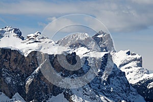 Winter Panorama from Rifugio Scoiattoli Cinque Torri, Dolomites, Italy. photo