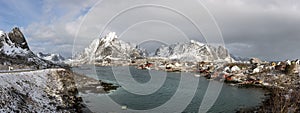 Winter panorama of small fishing port Reine on Lofoten Islands,