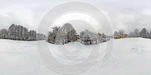 Winter panorama in the snow-covered forest. Full spherical 360 by 180 degrees seamless panorama in equirectangular projection. photo